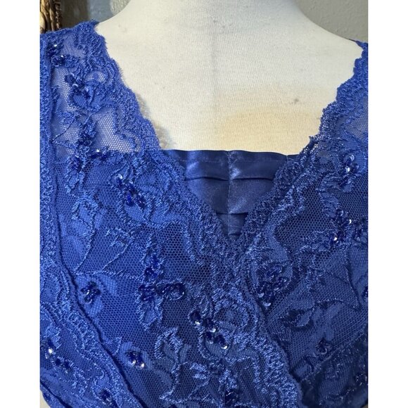 Marina Dress 16 Blue Stretch Lace Wedding Party Cruise V Neck Short Sleeve - Picture 5 of 11